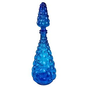 Empoli Glass Decanter Vintage Blue Grapes Bubble Genie Bottle 16" Tall MCM READ
